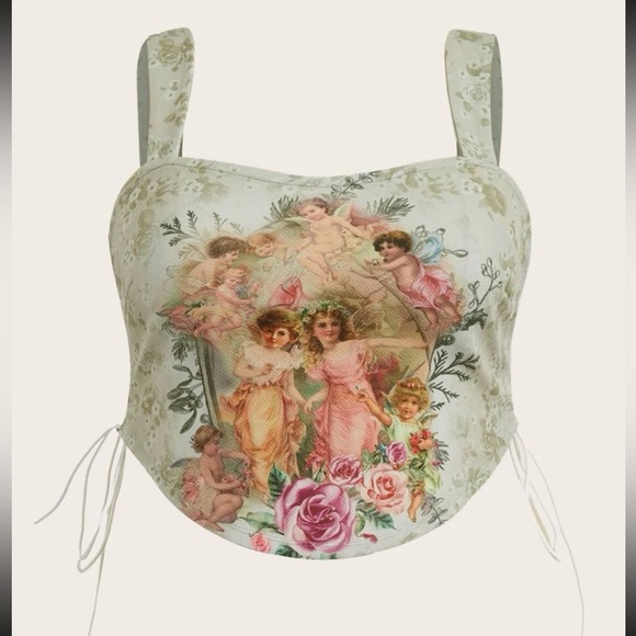 SHEIN Plus Figure & Floral Print Lace Up Cami Top 2X - Picture 1 of 3